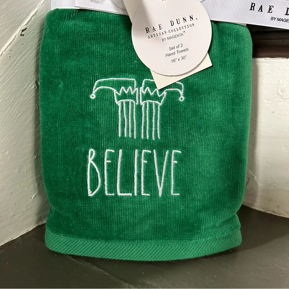 Rae Dunn BELIEVE Hand Towels